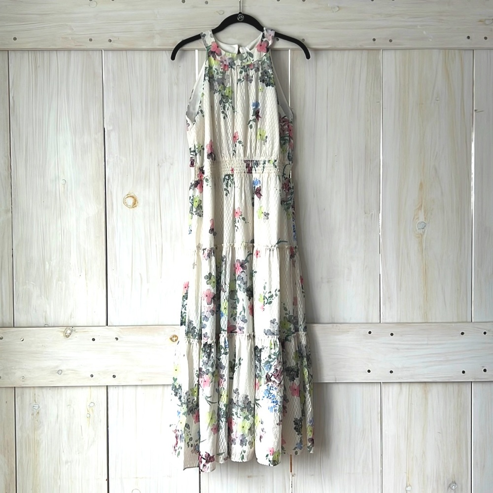 Ted Baker London- White Floral Tiered Ruffle Midi Dress (NWT/NEVER WORN)